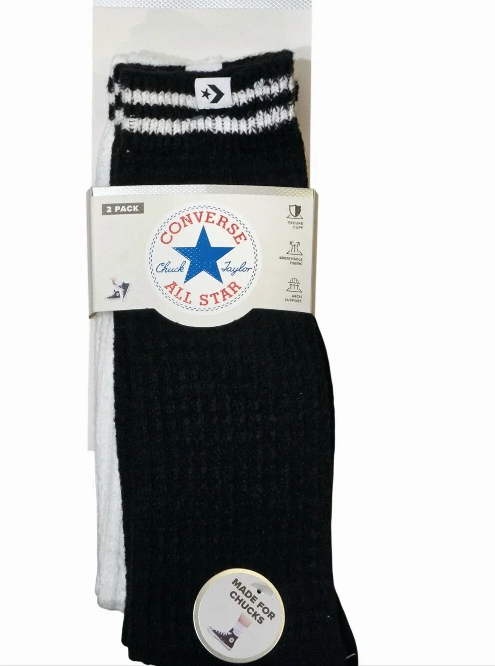 Converse 2- PK Striped Logo Lightweight Slouchy Crew Socks